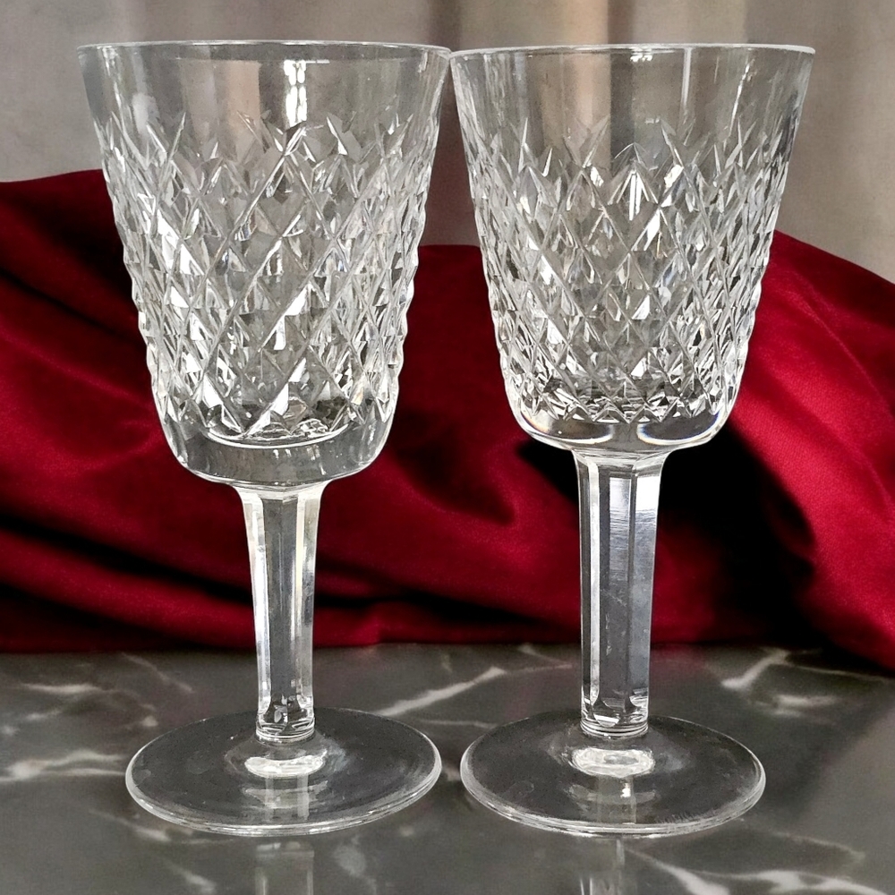 Vintage WATERFORD Crystal ALANA 5 1/2" White WINE GLASSES Set of 2